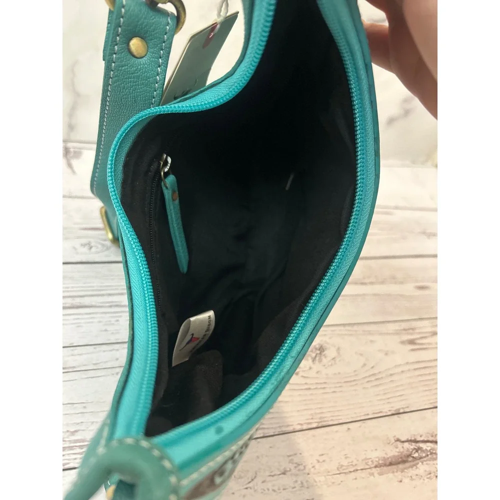 American Bison Turquoise Leather Hand Tooled Floral Western Crossbody Bag NEW